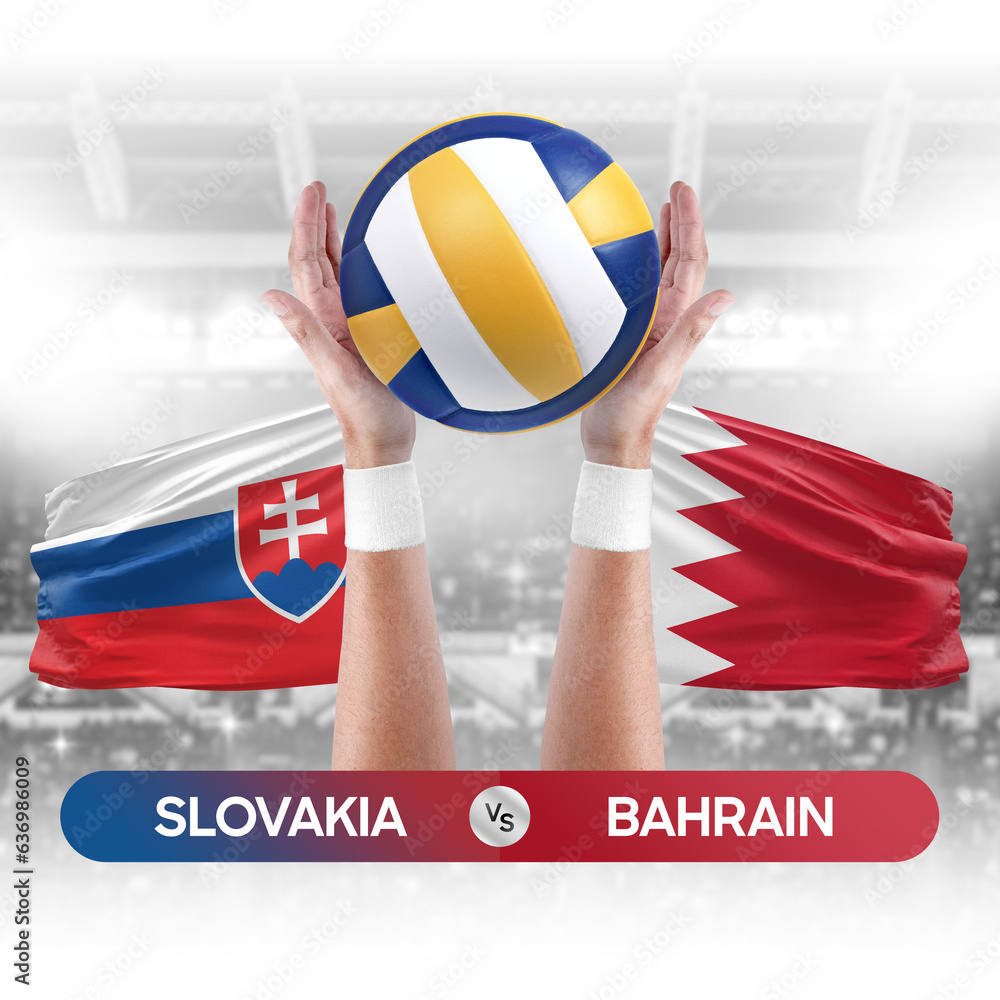 Slovakia vs Bahrain national teams volleyball volley ball match competition concept.