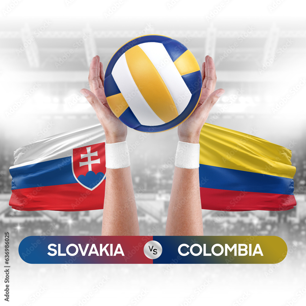 Slovakia vs Colombia national teams volleyball volley ball match competition concept.