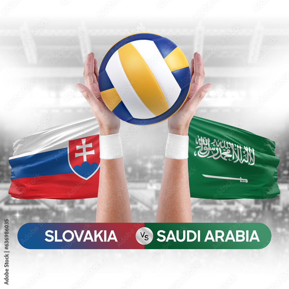 Slovakia vs Saudi Arabia national teams volleyball volley ball match competition concept.