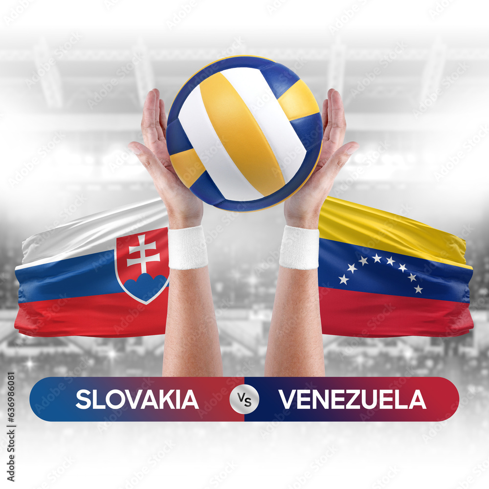 Slovakia vs Venezuela national teams volleyball volley ball match competition concept.