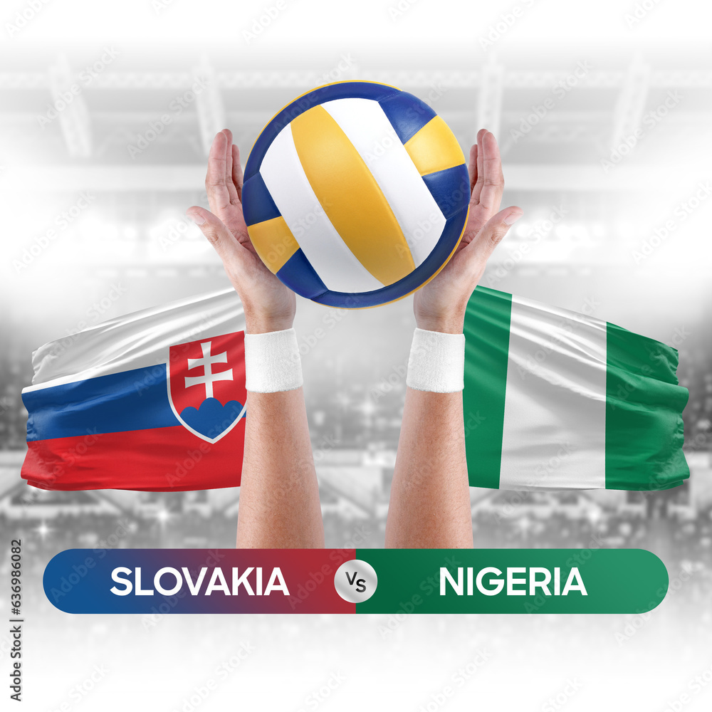 Slovakia vs Nigeria national teams volleyball volley ball match competition concept.
