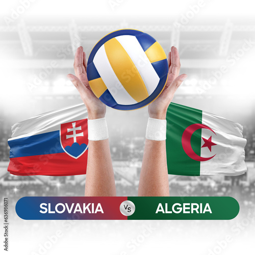 Slovakia vs Algeria national teams volleyball volley ball match competition concept.