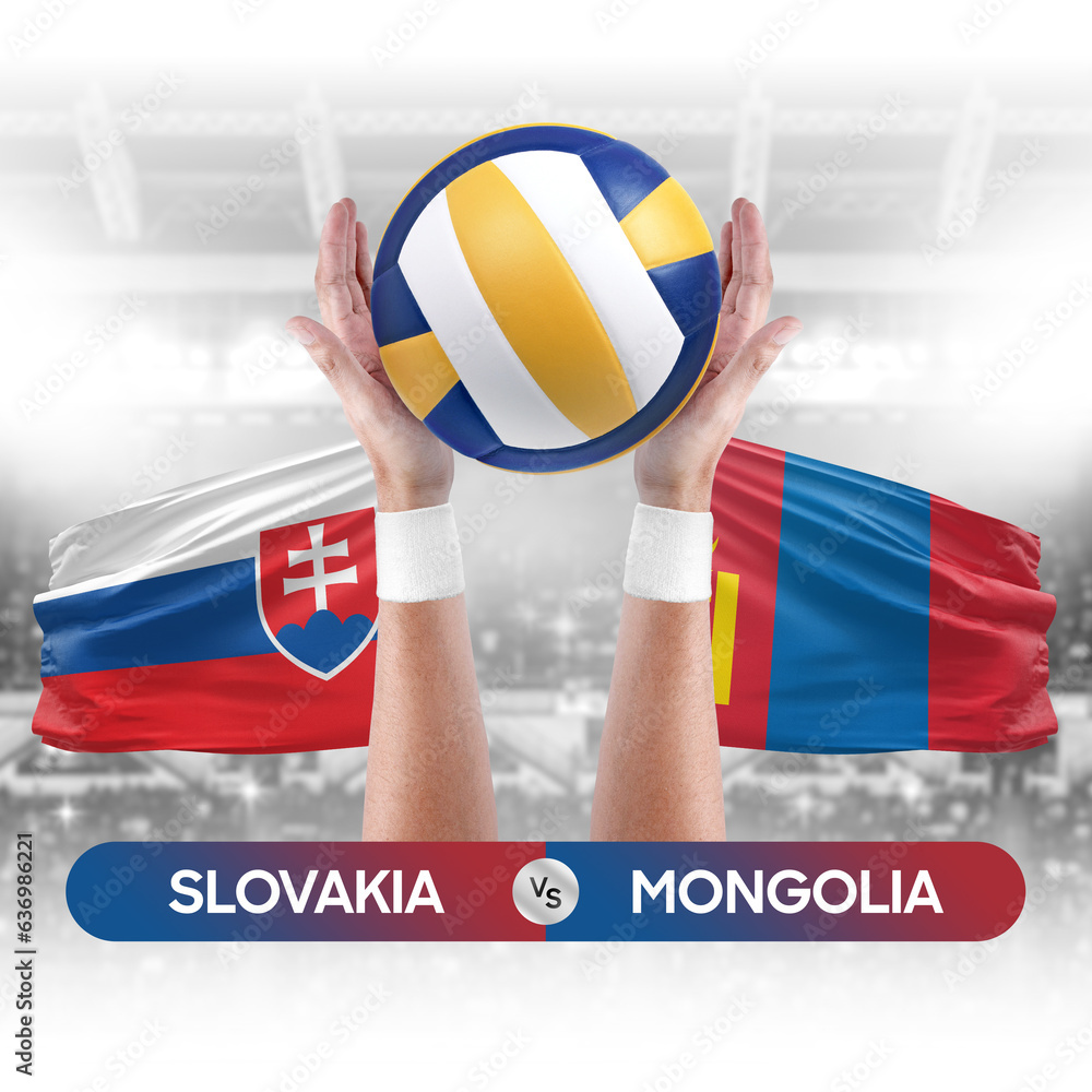 Slovakia vs Mongolia national teams volleyball volley ball match competition concept.