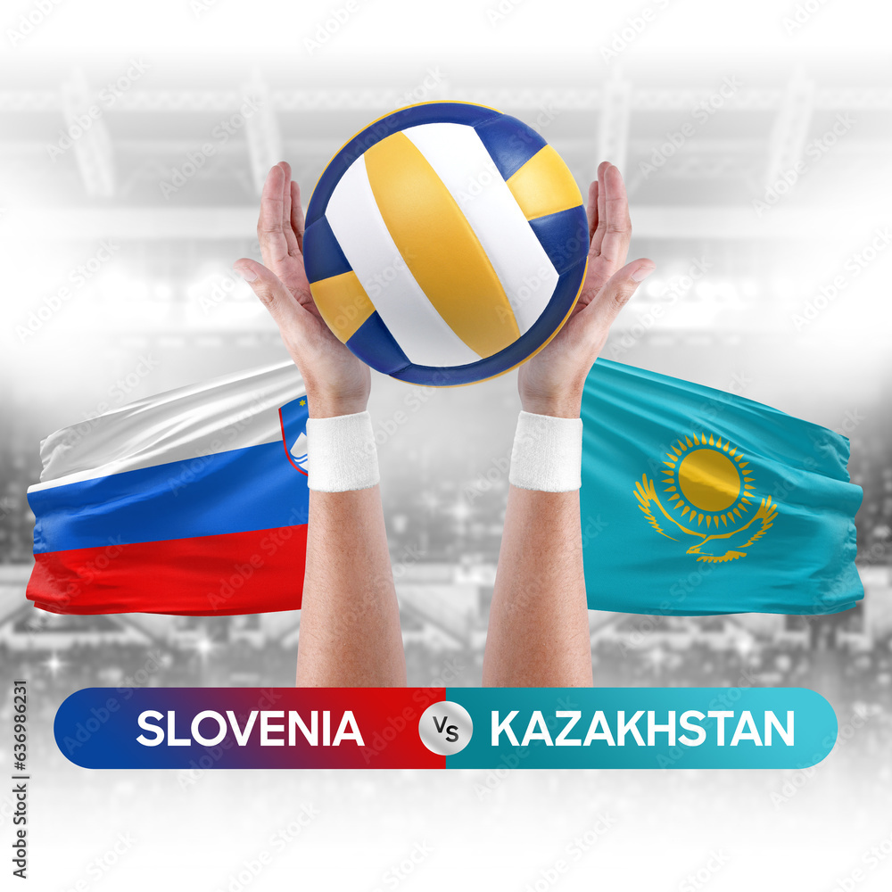 Slovenia vs Kazakhstan national teams volleyball volley ball match competition concept.