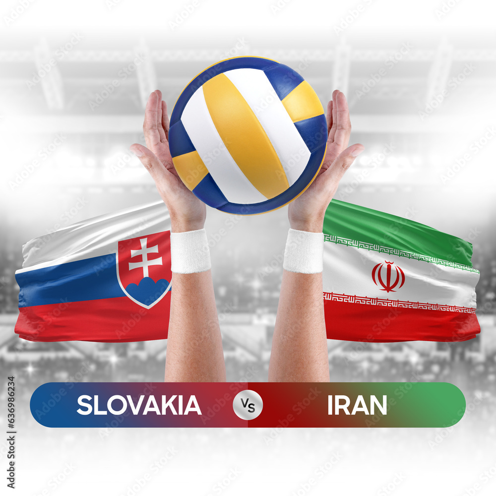 Slovakia vs Iran national teams volleyball volley ball match competition concept.