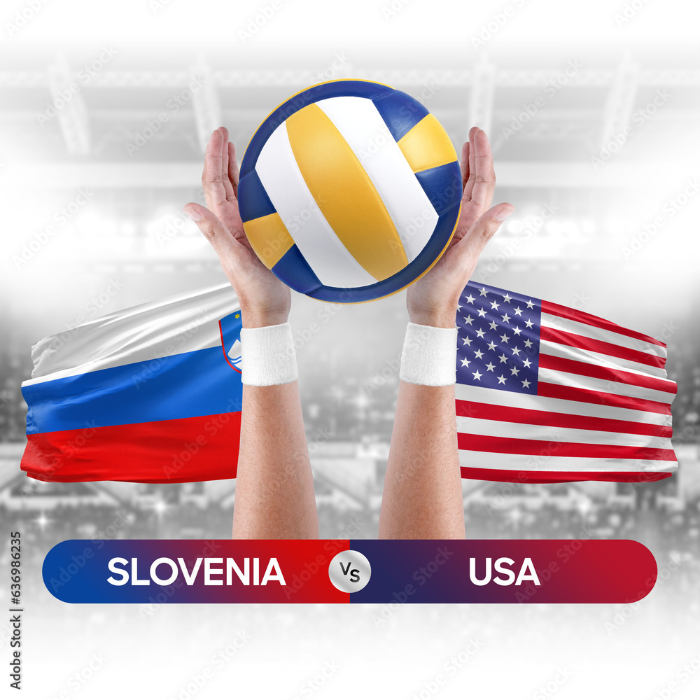 Slovenia vs USA national teams volleyball volley ball match competition concept.