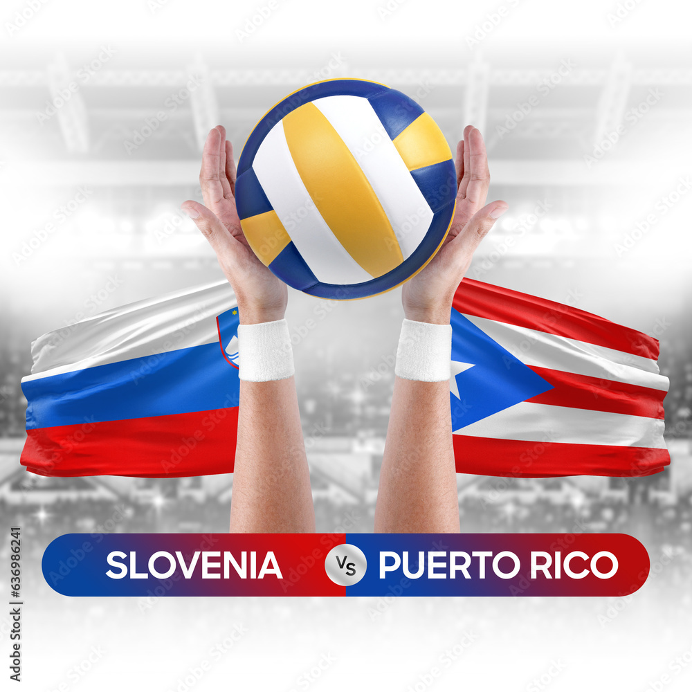 Slovenia vs Puerto Rico national teams volleyball volley ball match competition concept.