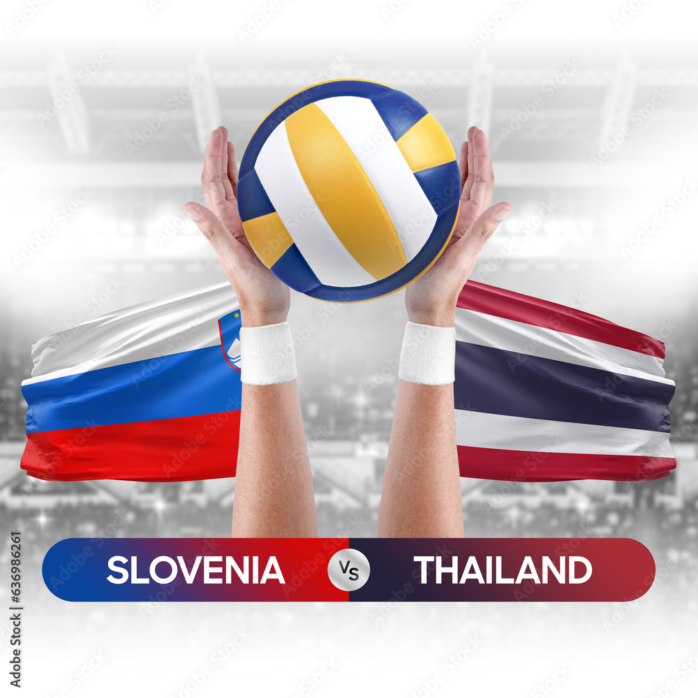 Slovenia vs Thailand national teams volleyball volley ball match competition concept.