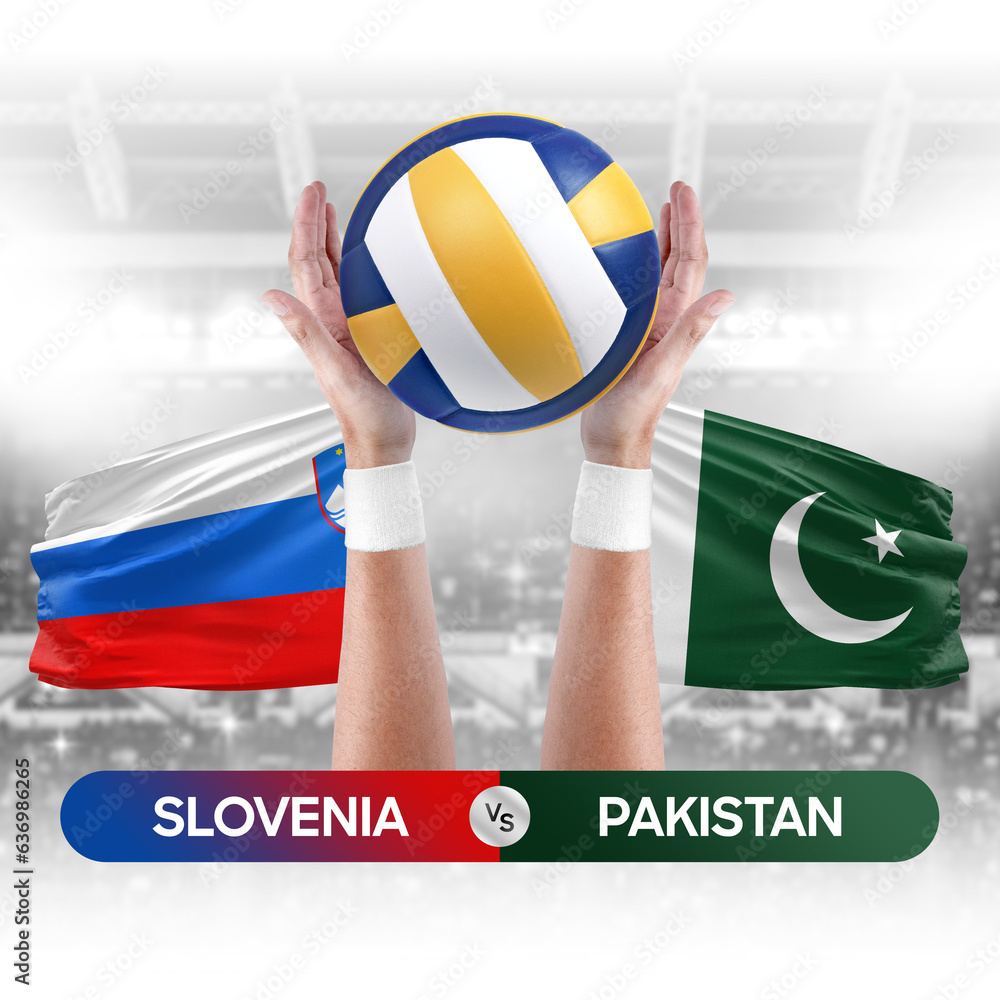 Slovenia vs Pakistan national teams volleyball volley ball match competition concept.