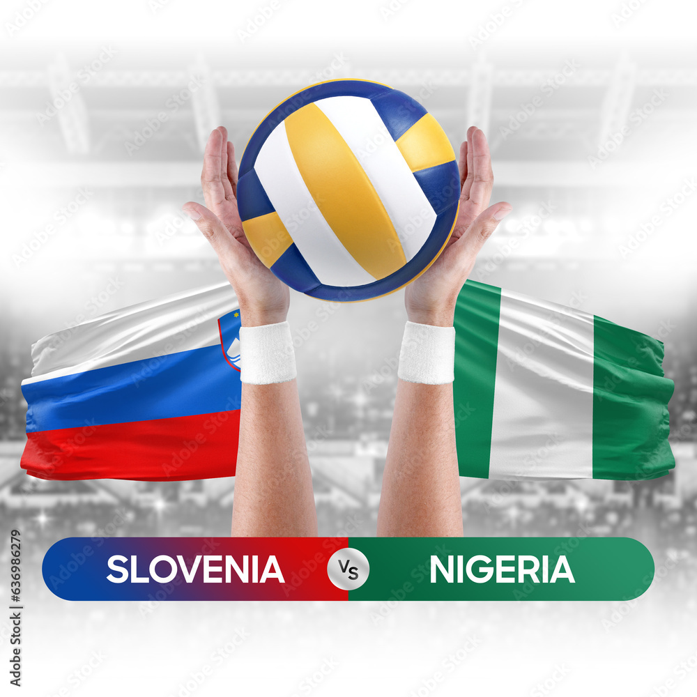 Slovenia vs Nigeria national teams volleyball volley ball match competition concept.