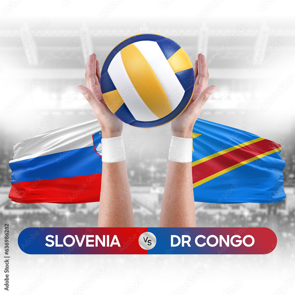 Slovenia vs Dr Congo national teams volleyball volley ball match competition concept.