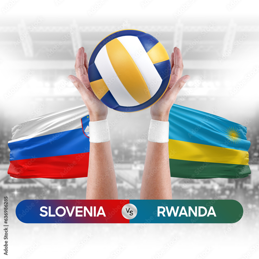 Slovenia vs Rwanda national teams volleyball volley ball match competition concept.
