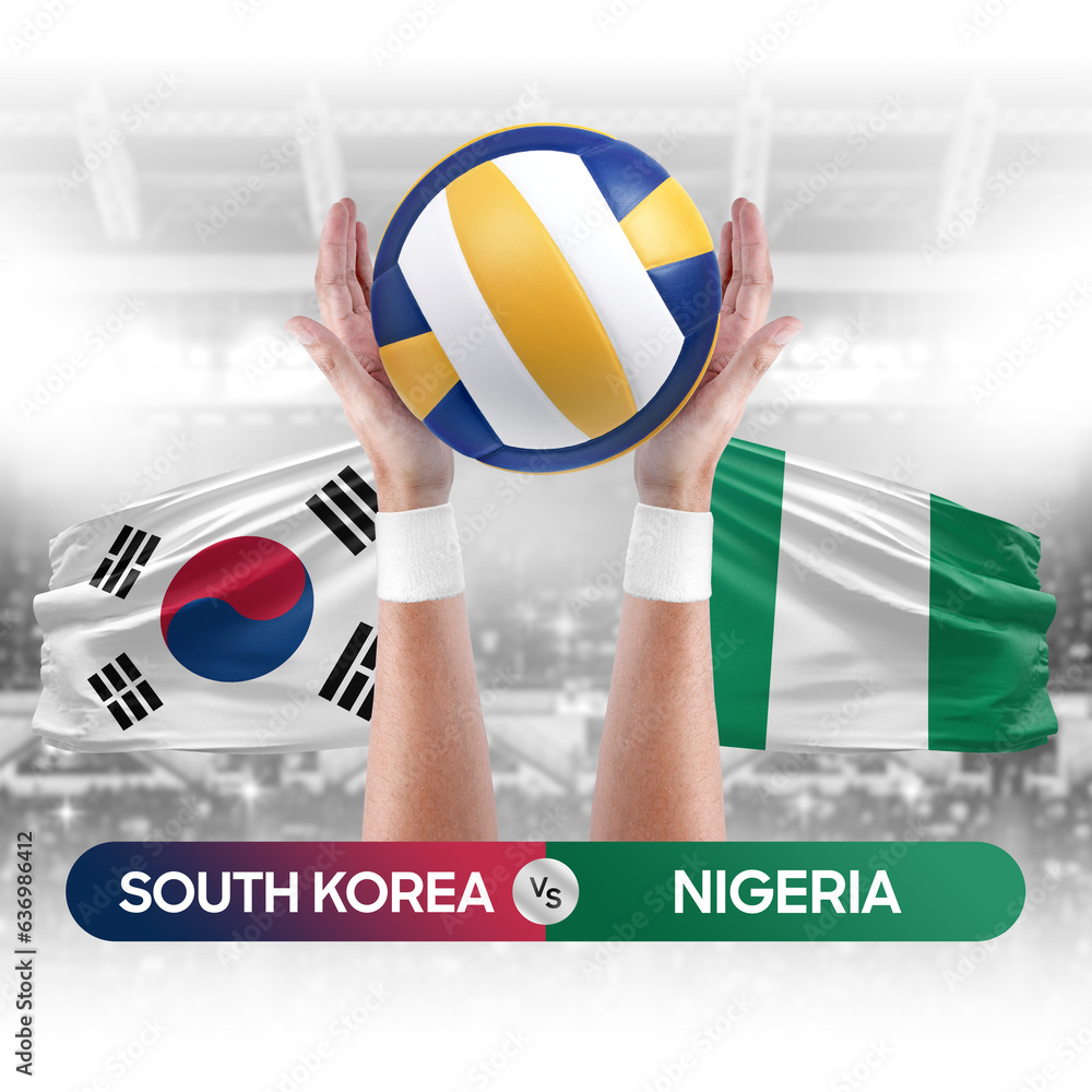 South Korea vs Nigeria national teams volleyball volley ball match competition concept.