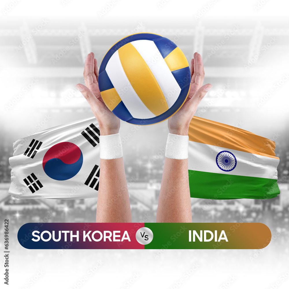 South Korea vs India national teams volleyball volley ball match competition concept.