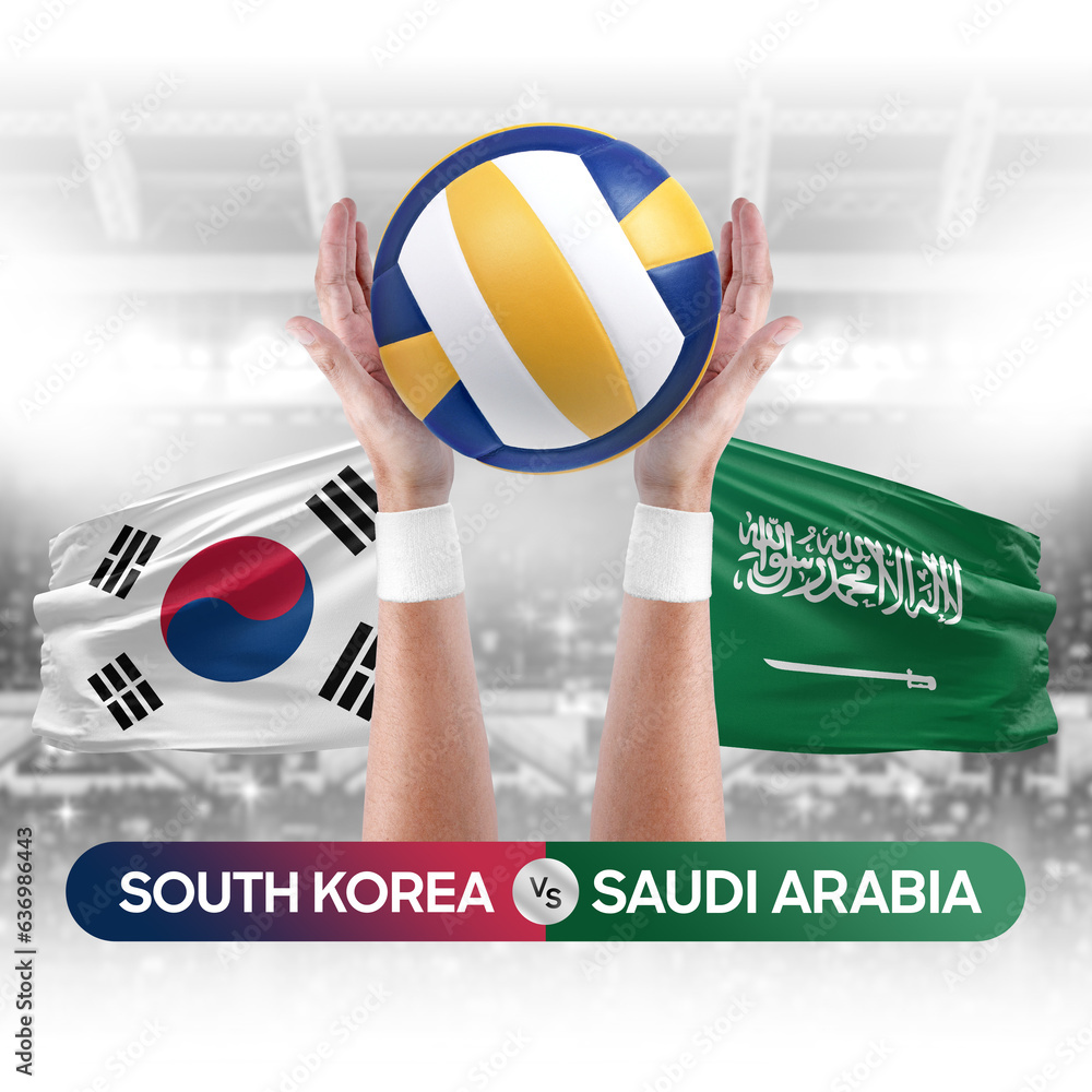 South Korea vs Saudi Arabia national teams volleyball volley ball match competition concept.