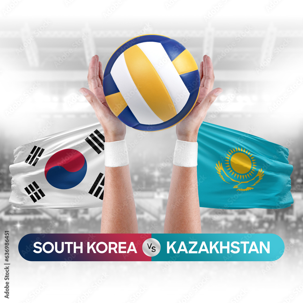 South Korea vs Kazakhstan national teams volleyball volley ball match competition concept.