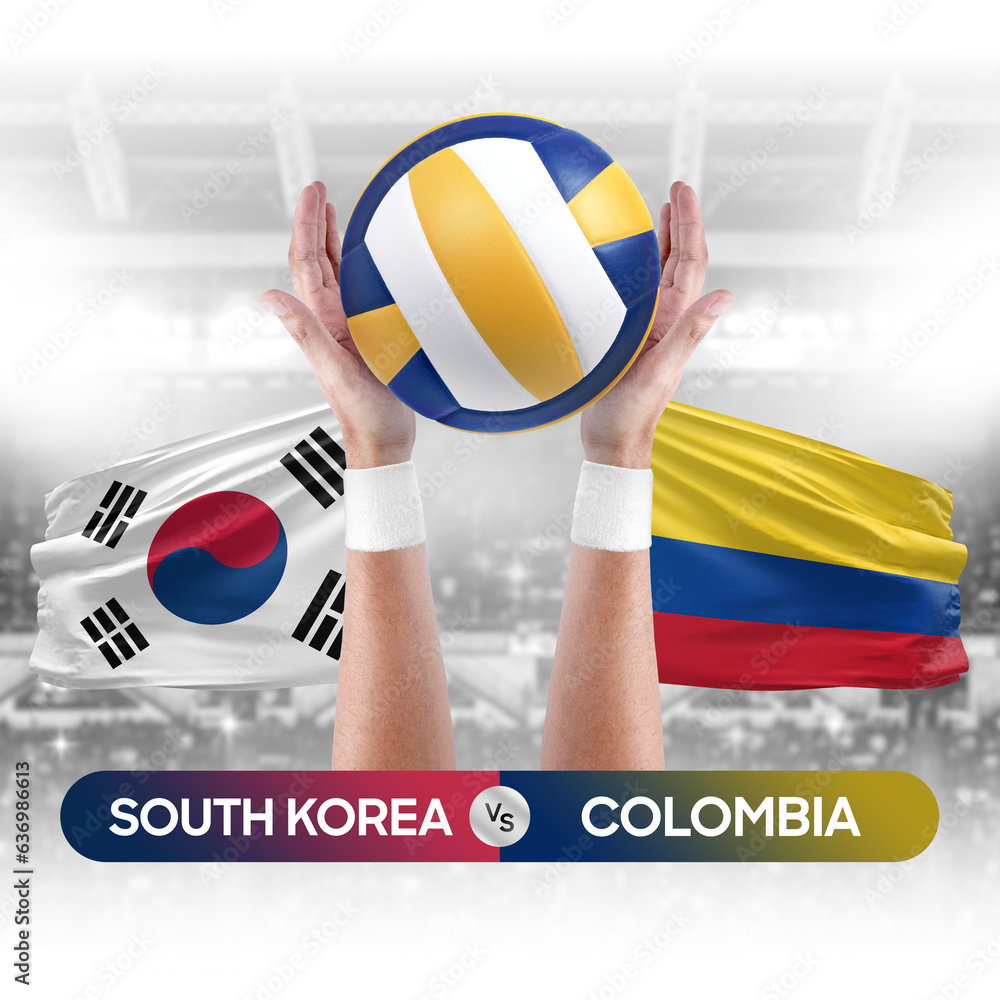 South Korea vs Colombia national teams volleyball volley ball match competition concept.