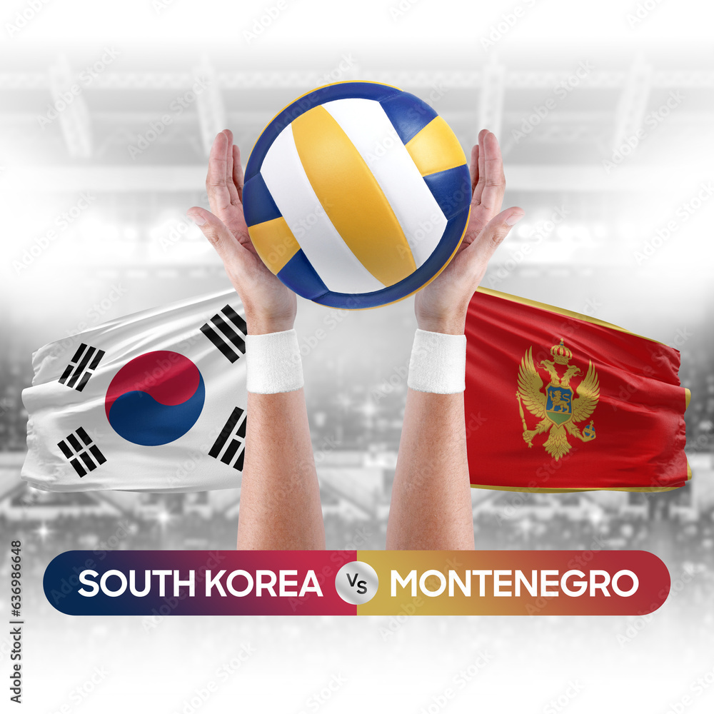 South Korea vs Montenegro national teams volleyball volley ball match competition concept.