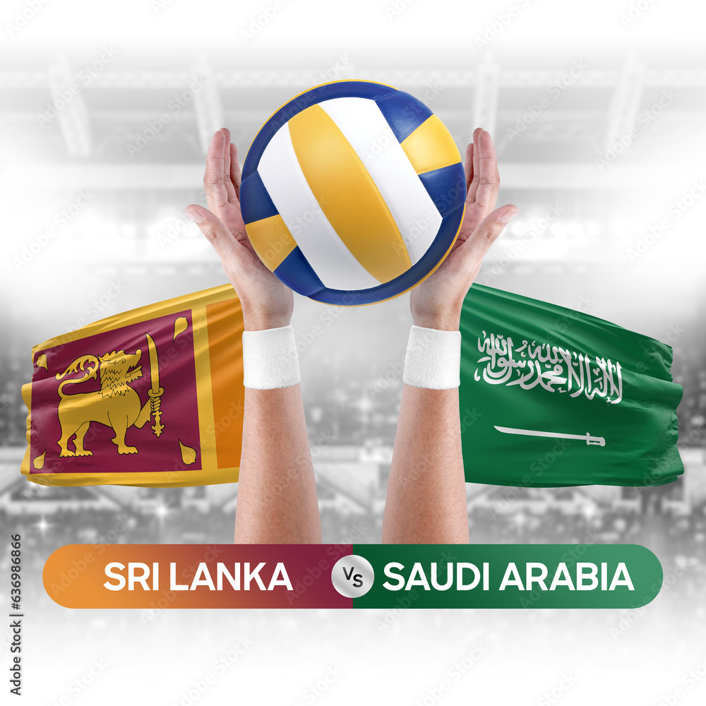 Sri Lanka vs Saudi Arabia national teams volleyball volley ball match competition concept.