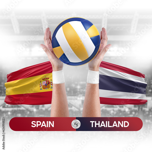 Spain vs Thailand national teams volleyball volley ball match competition concept.