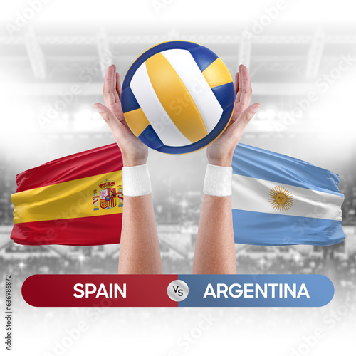 Spain vs Argentina national teams volleyball volley ball match competition concept.