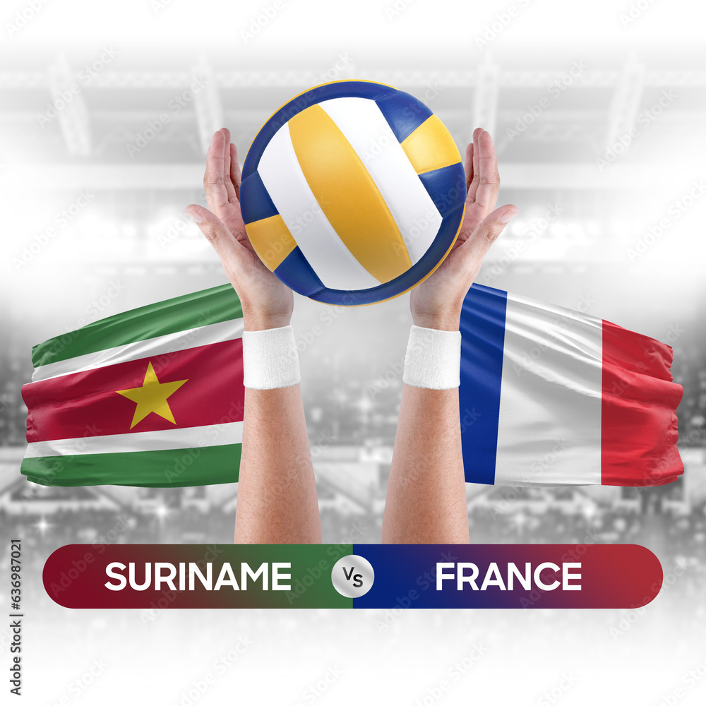 Suriname vs France national teams volleyball volley ball match competition concept.