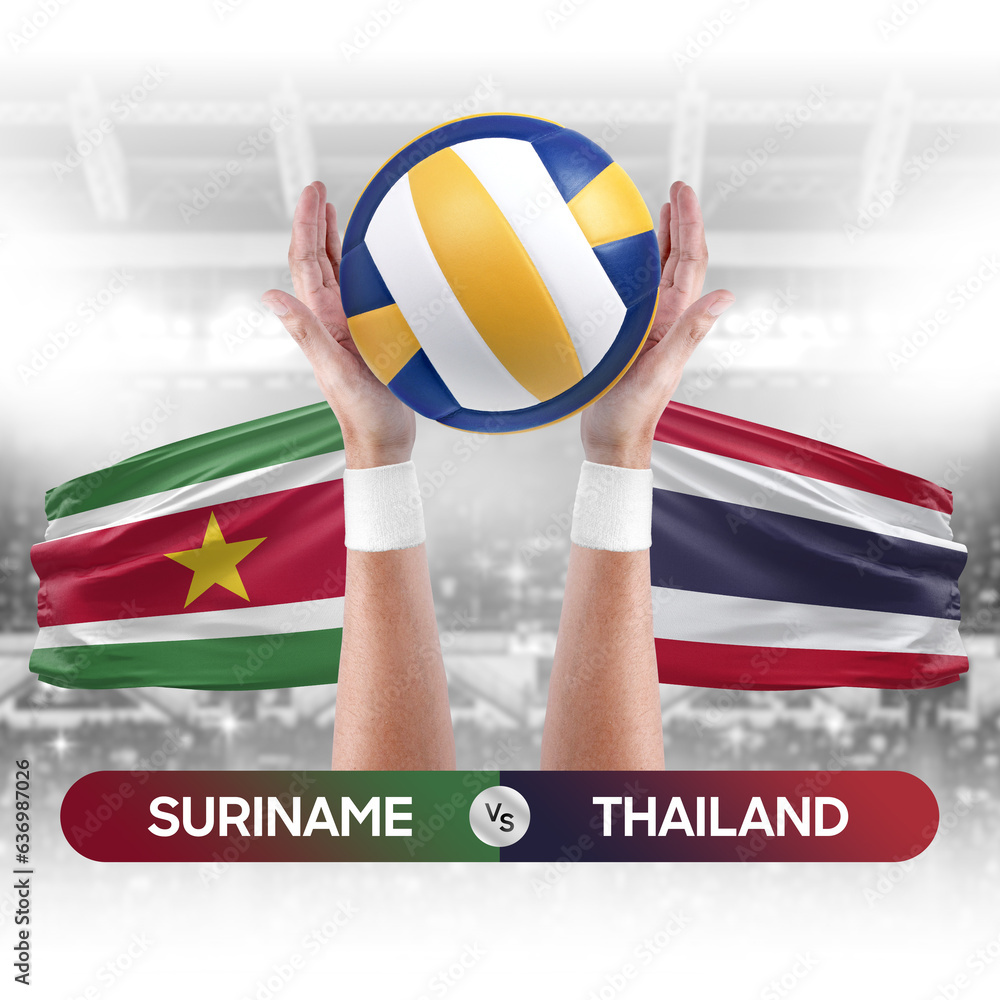 Suriname vs Thailand national teams volleyball volley ball match competition concept.