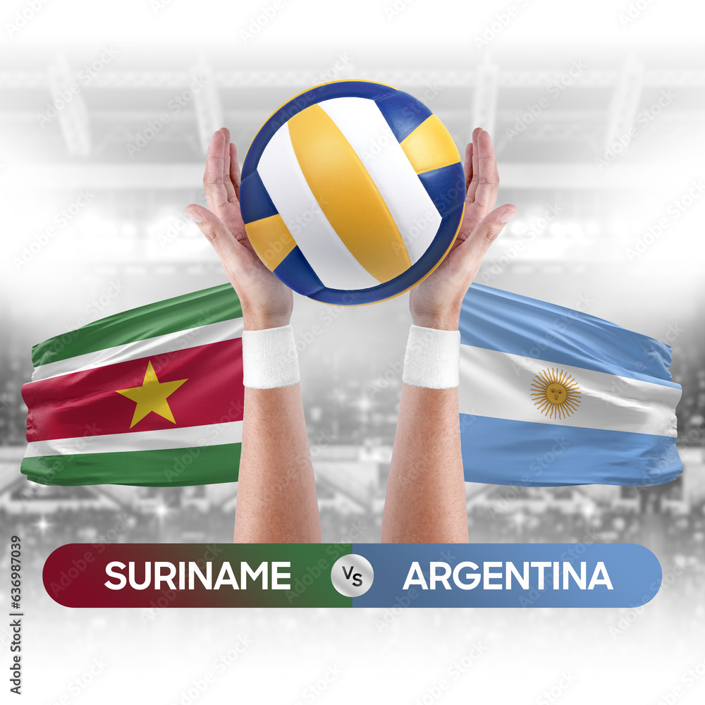 Suriname vs Argentina national teams volleyball volley ball match competition concept.