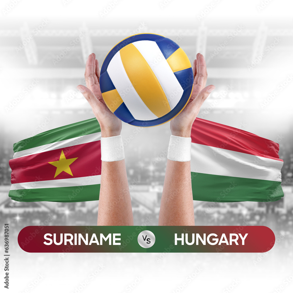 Suriname vs Hungary national teams volleyball volley ball match competition concept.