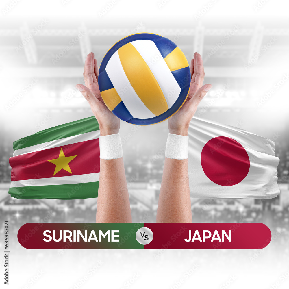 Suriname vs Japan national teams volleyball volley ball match competition concept.
