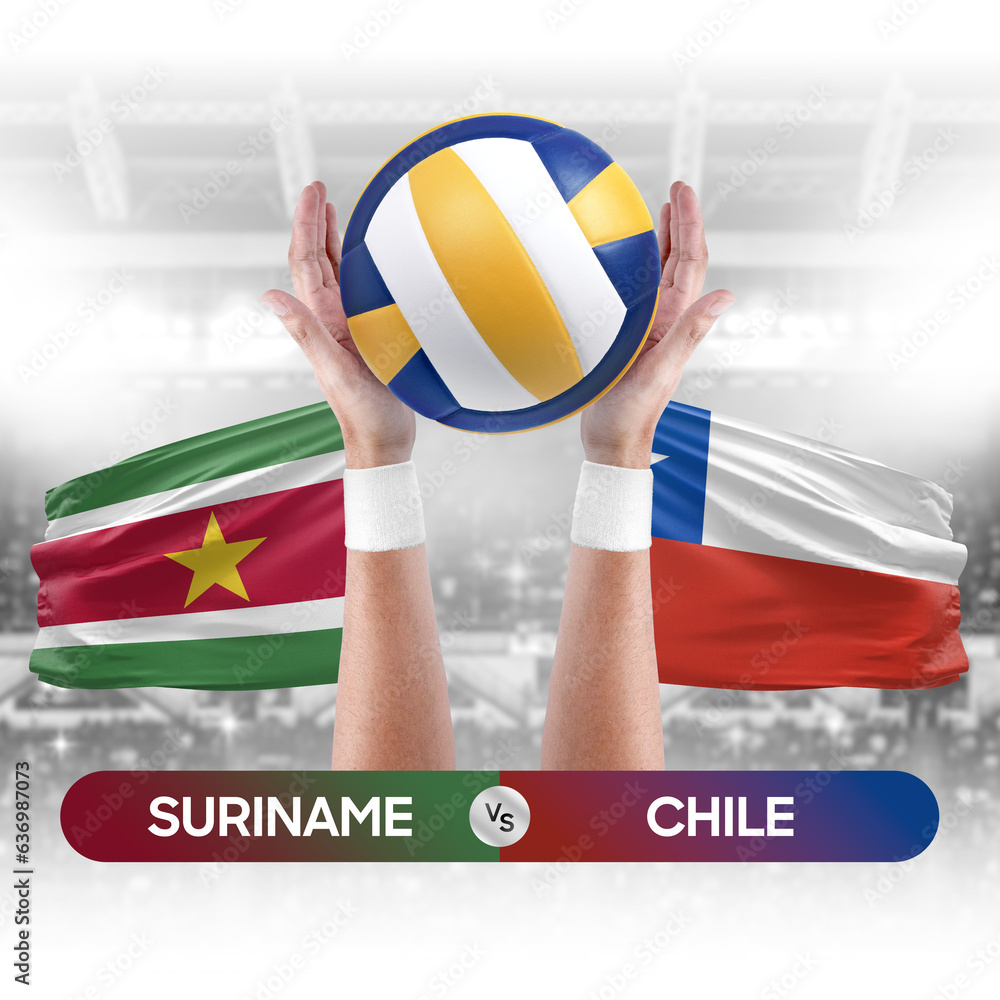 Suriname vs Chile national teams volleyball volley ball match competition concept.