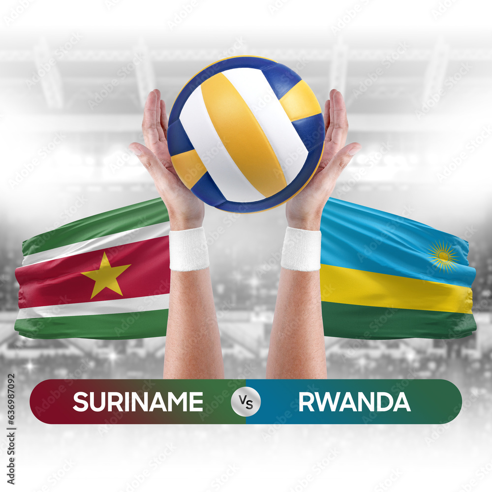Suriname vs Rwanda national teams volleyball volley ball match competition concept.
