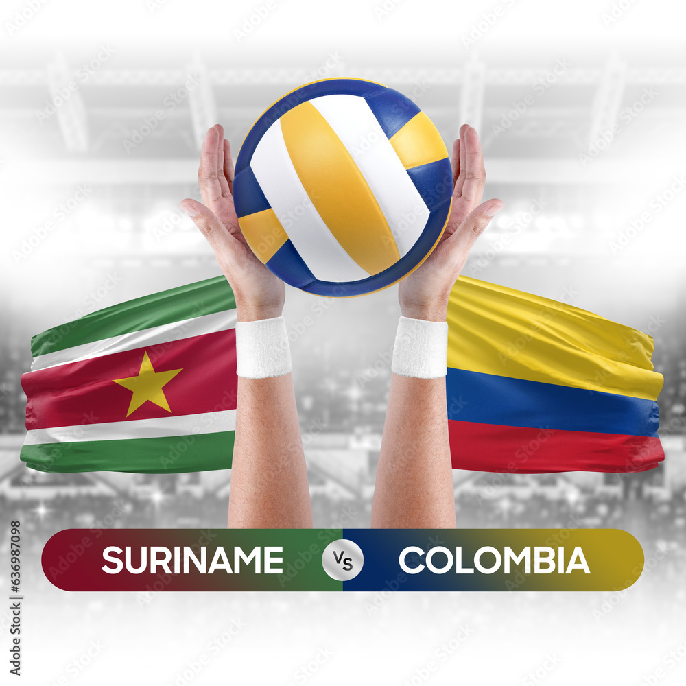 Suriname vs Colombia national teams volleyball volley ball match competition concept.