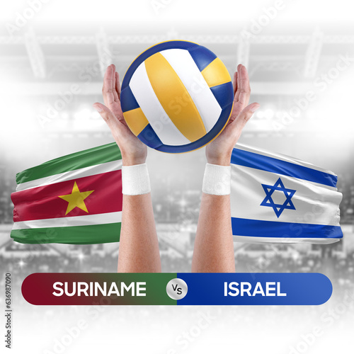 Suriname vs Israel national teams volleyball volley ball match competition concept.
