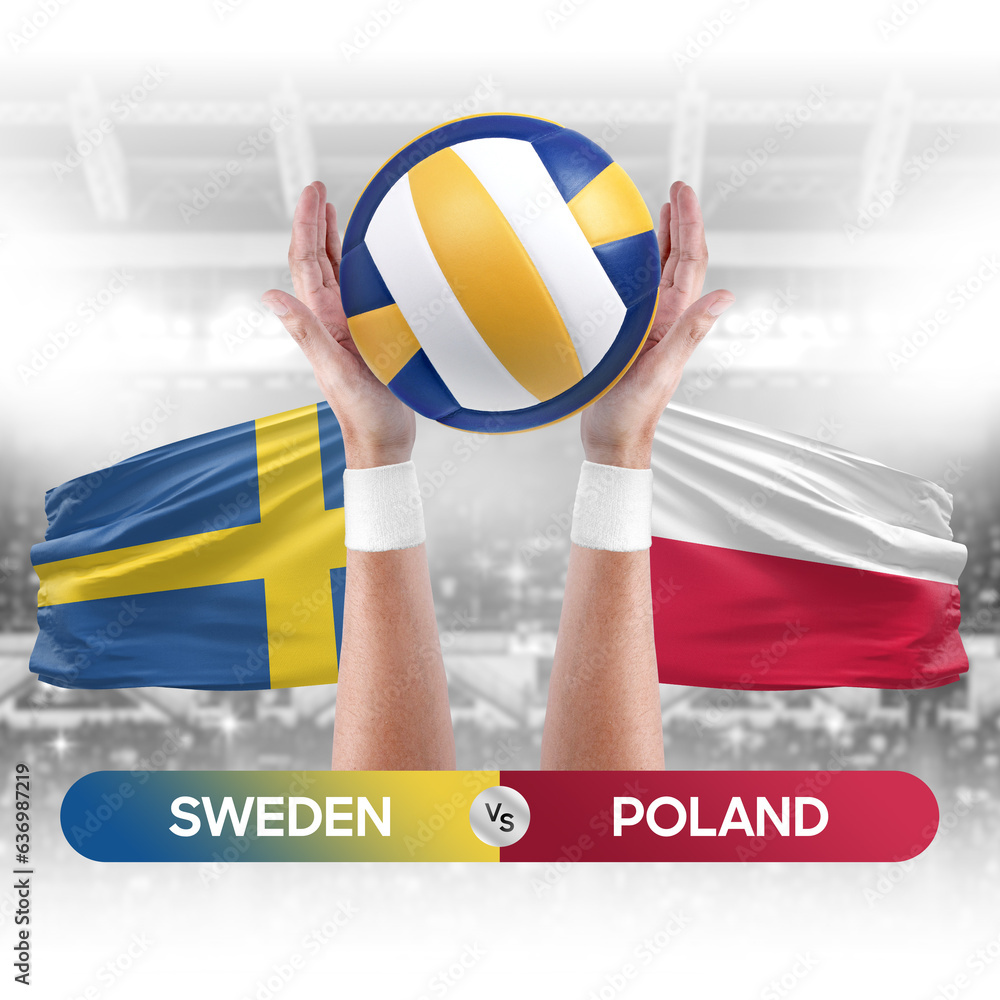 Sweden vs Poland national teams volleyball volley ball match competition concept.