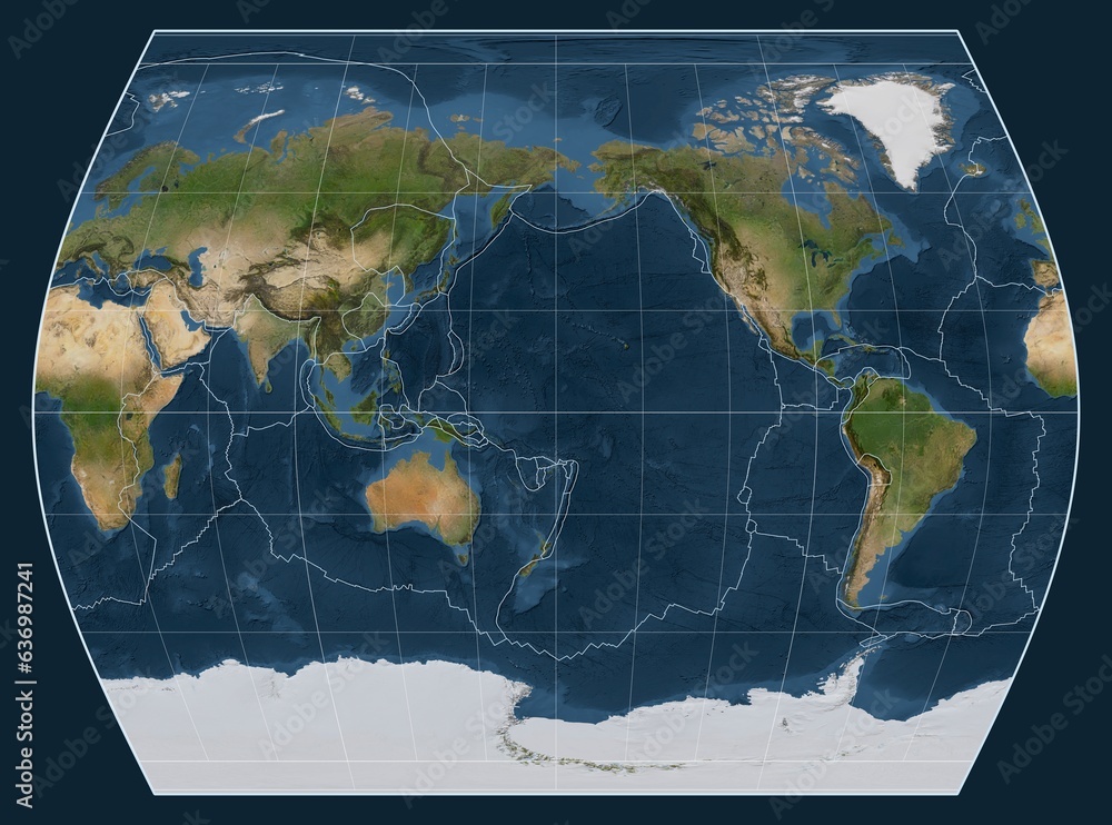Tectonic plates. Satellite. Times projection 180