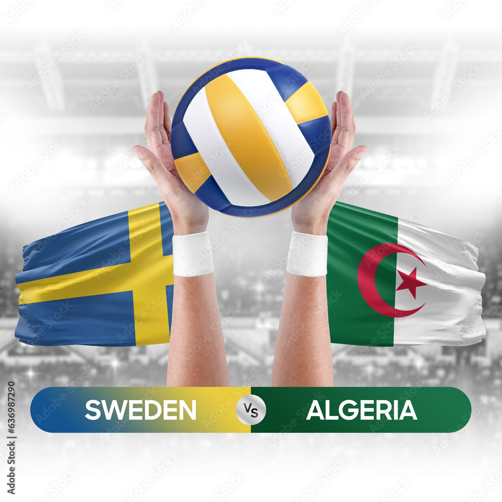 Sweden vs Algeria national teams volleyball volley ball match competition concept.