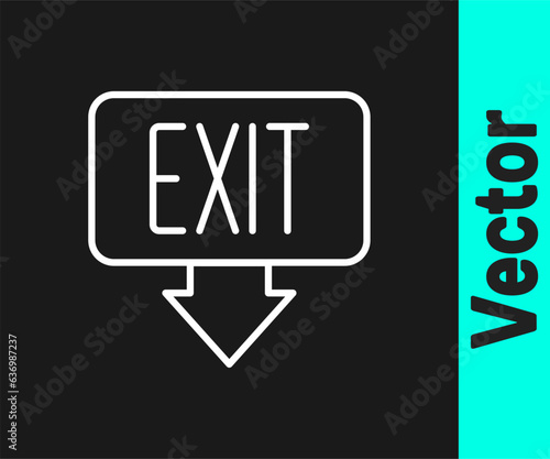 White line Fire exit icon isolated on black background. Fire emergency icon. Vector