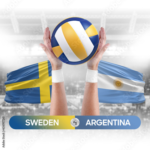 Sweden vs Argentina national teams volleyball volley ball match competition concept.