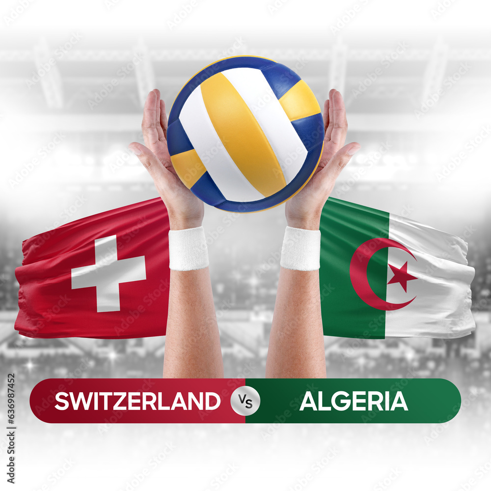 Switzerland vs Algeria national teams volleyball volley ball match competition concept.