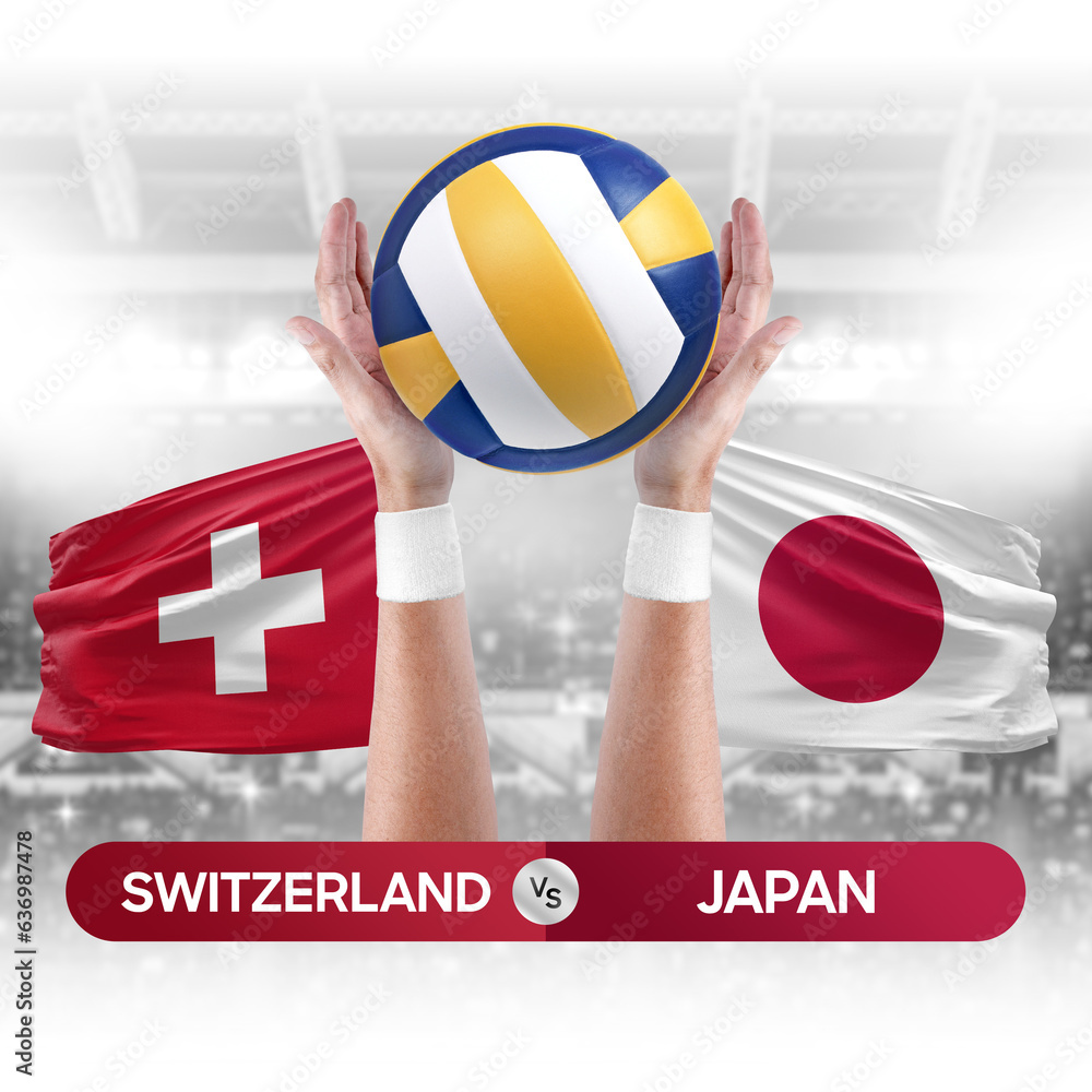 Switzerland vs Japan national teams volleyball volley ball match competition concept.