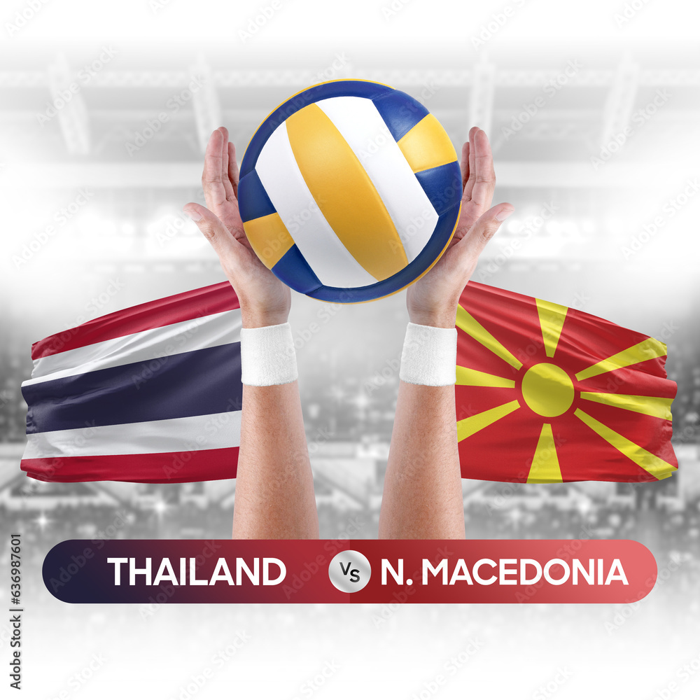 Thailand vs North Macedonia national teams volleyball volley ball match competition concept.