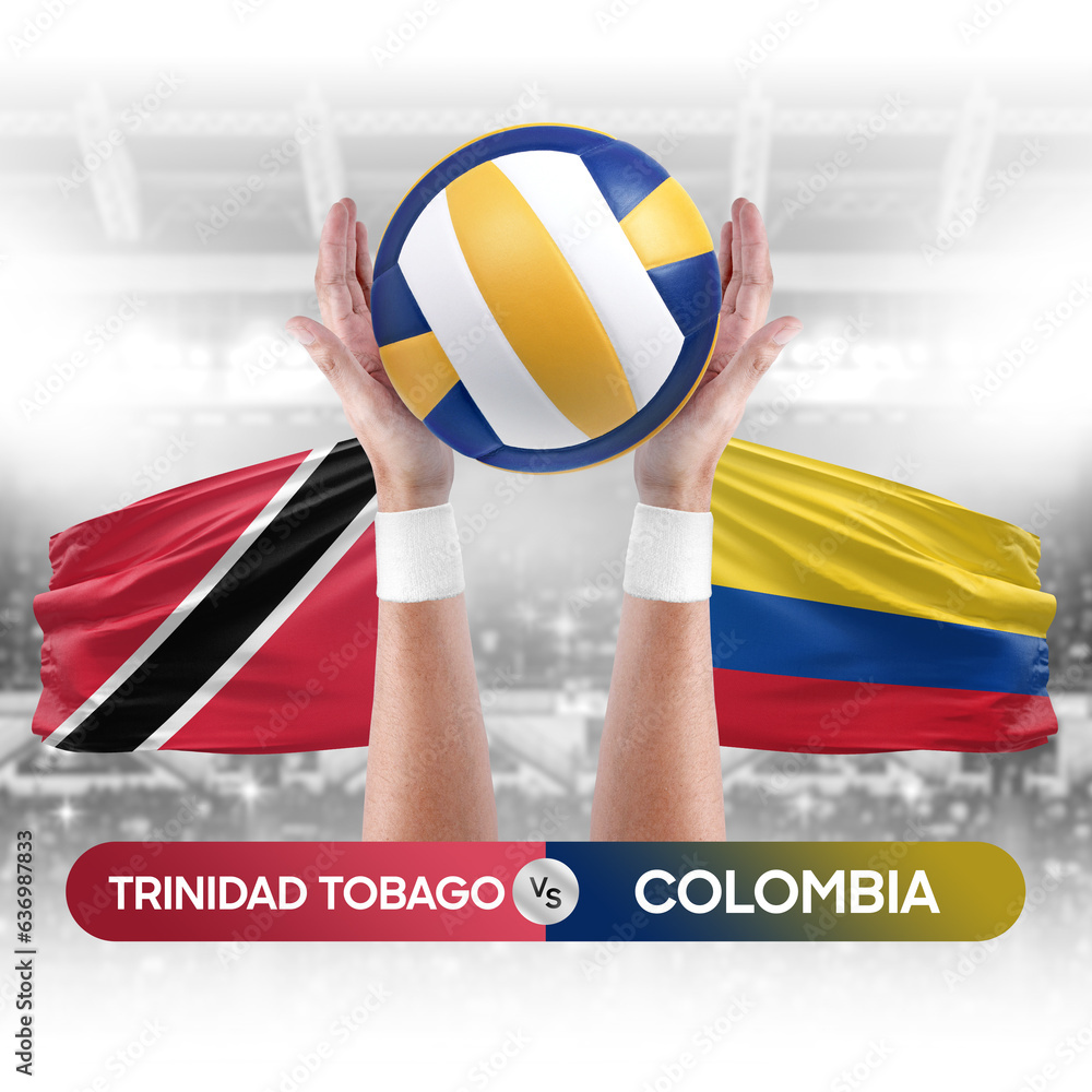 Trinidad Tobago vs Colombia national teams volleyball volley ball match competition concept.