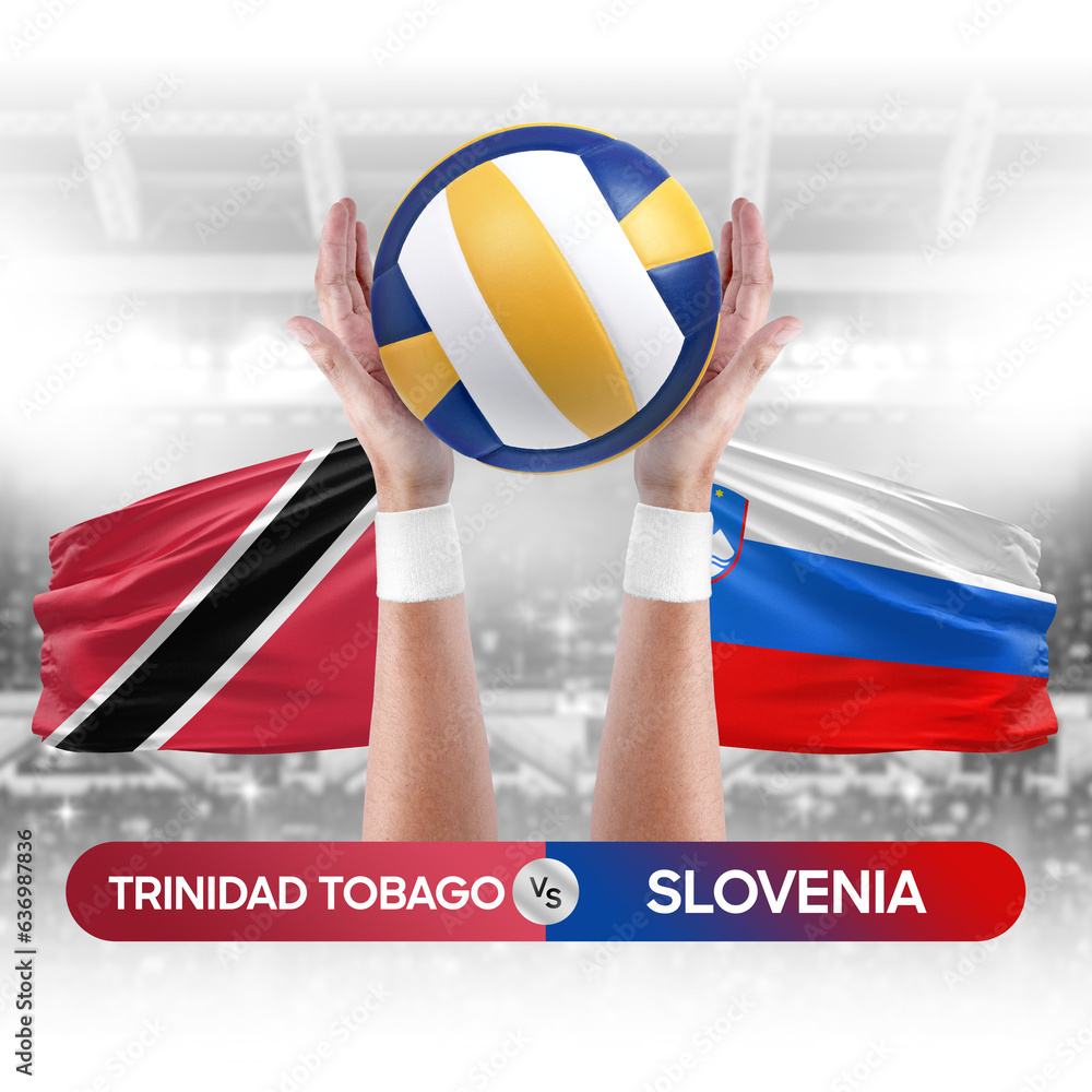 Trinidad Tobago vs Slovenia national teams volleyball volley ball match competition concept.