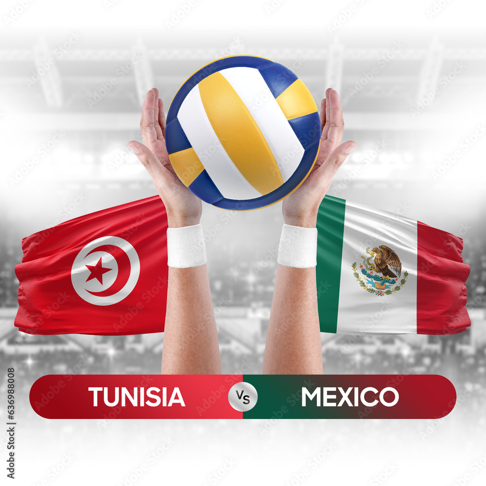Tunisia vs Mexico national teams volleyball volley ball match competition concept.