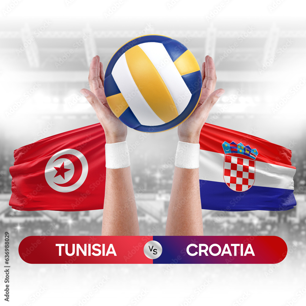 Tunisia vs Croatia national teams volleyball volley ball match competition concept.