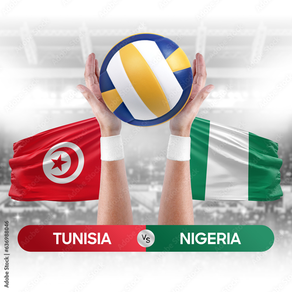 Tunisia vs Nigeria national teams volleyball volley ball match competition concept.