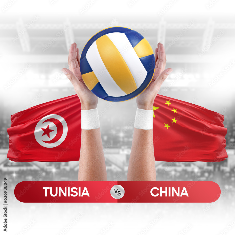Tunisia vs China national teams volleyball volley ball match competition concept.