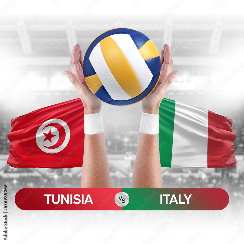 Tunisia vs Italy national teams volleyball volley ball match competition concept.