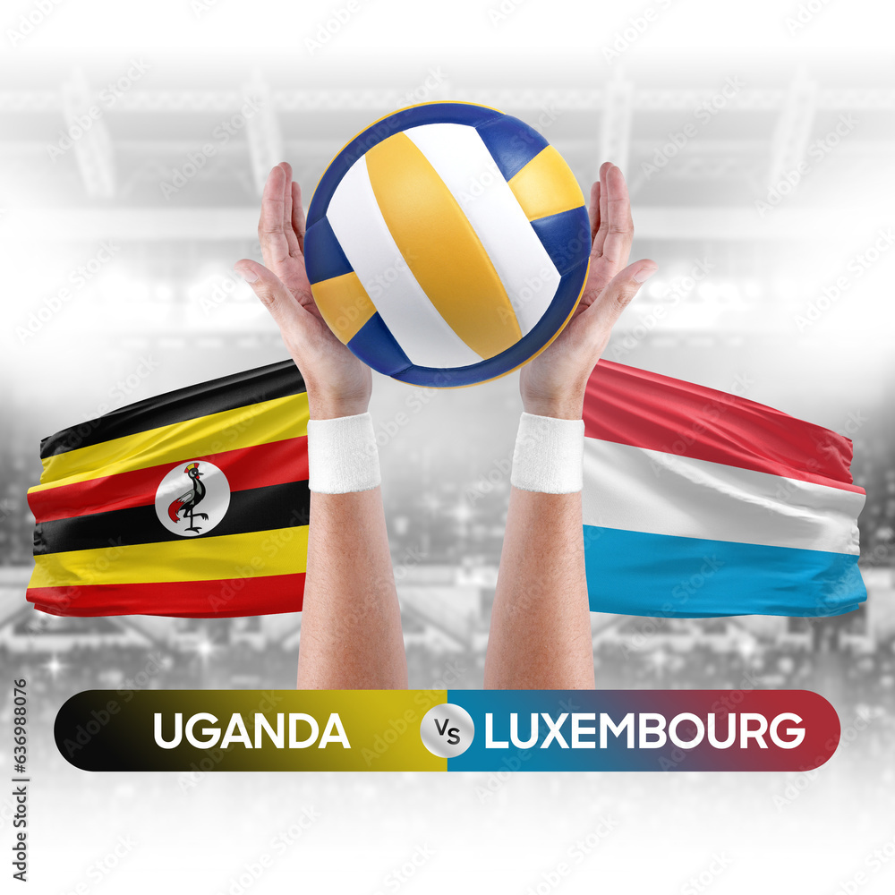 Uganda vs Luxembourg national teams volleyball volley ball match competition concept.